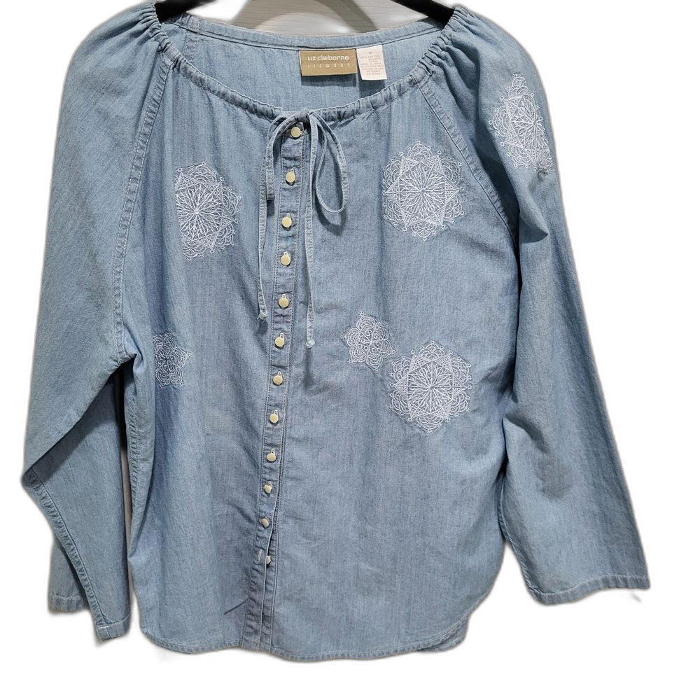 Women's Blue Embroidered Chambray Top